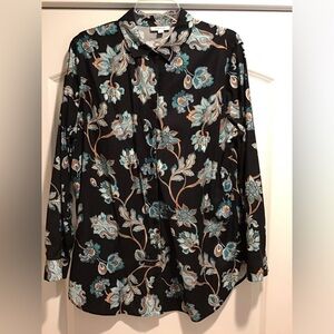 Chico's Black and Teal Floral Blouse